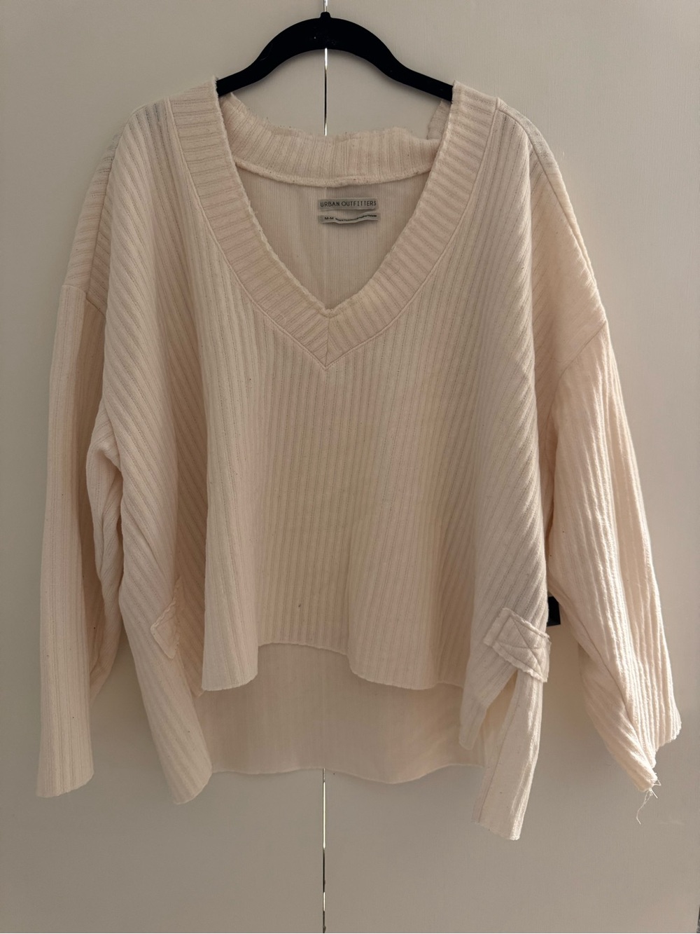Urban Outfitters Pale Cream Ribbed V-Neck Pullover